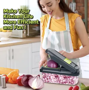 15-in-1 Vegetable Chopper with 8 Blades & 1.5L Container – Durable ABS Plastic, Razor Sharp Blades, Manual Veggie Slicer for Onion, Salad, Waffle Fries & Healthy Meals, Kitchen Gadgets Utensils