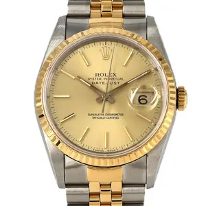 Pre-owned ROLEX Stainless Small Leather Goods Datejust Steel Yellow Gold Watch