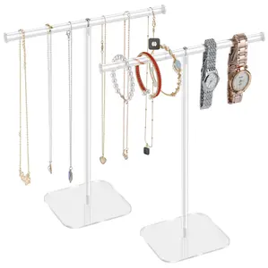 Jewelry Stand Necklace Stand 2 Tower, Clear Necklace Holder Jewelry Holder, Acrylic Jewelry Organizer, Bracelet Hanging Organizer, Display Stand for Bangles, Rings, Earrings and Watch