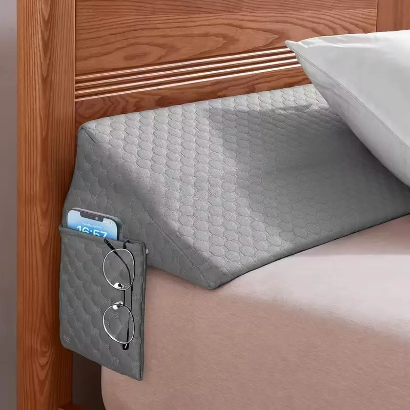 Jeffans Queen Bed Wedge Pillow for Headboard – High-Density Foam Fills Gaps (0–5.5″) Between Mattress and Headboard, Wedge Pillow with Pockets for Phone and Remote Controls, Washable Cover (White)