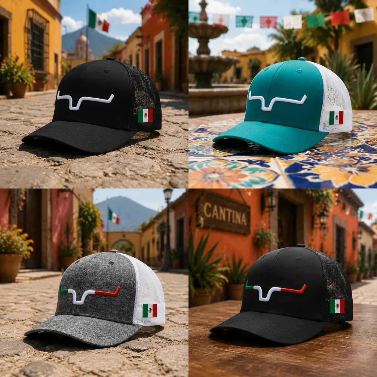 Kimes Ranch Mexico Flag Trucker Hat – Red White Mesh Snapback, Adjustable Rodeo Hat for Men & Women