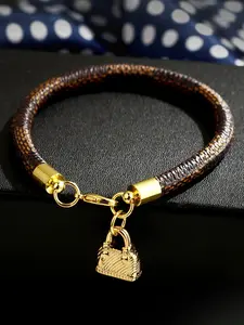 Fashion Trendy Striped Bracelet Mini Bag Charm Electroplated Bracelet for Women, Versatile High-End Accessory, Premium Bracelet