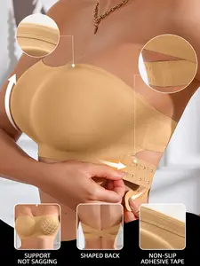 Women's Wireless Bandeau Bra with Side Slit Buckle Design, Plain Pattern Lined Daily Underwear, Casual Fitted Thin Padding for All Seasons