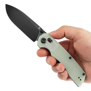 Tenable Kryo Cross Bar Lock Jade G10/Micarta Handle 3.58 Blackwash/Stonewash/Rose Gold 14C28N Blade Kim Ning Design T1001VSeries Full-Sized Drop Point Blade Solid Lock Mechanism Lightweight Ergonomic Handle Knives Steel Knives