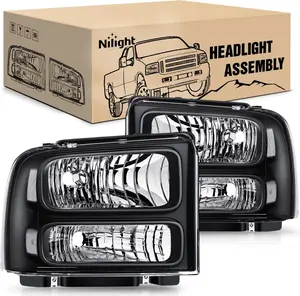 Nilight Headlight Assembly 2005 2006 2007 F250 F350 F450 F550 Super Duty Black Housing Clear Corner Clear Lens Headlights Assembly Replacement
