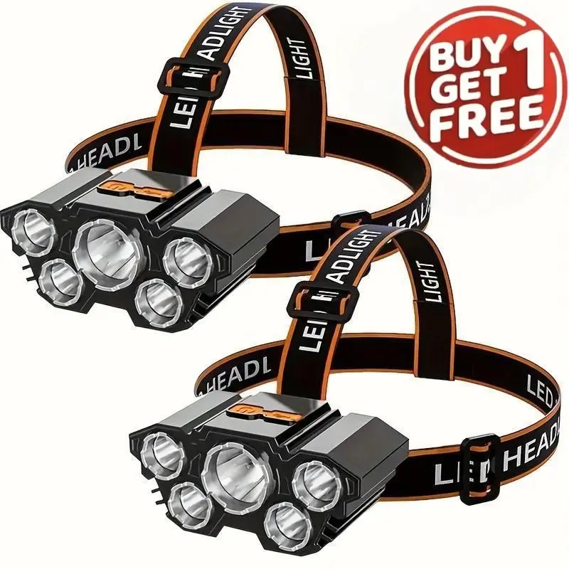 2 PCS Headlight Flashlights Outdoor, Rechargeable Headlamp, 5LED & Usb Charging Fishing Headlights Strong Light Four Mode Flashlights, Portable Lighting, Suitable for Camping, Work, Maintenance, Car Maintenance Indoor Water Proof Utensils Kitchen
