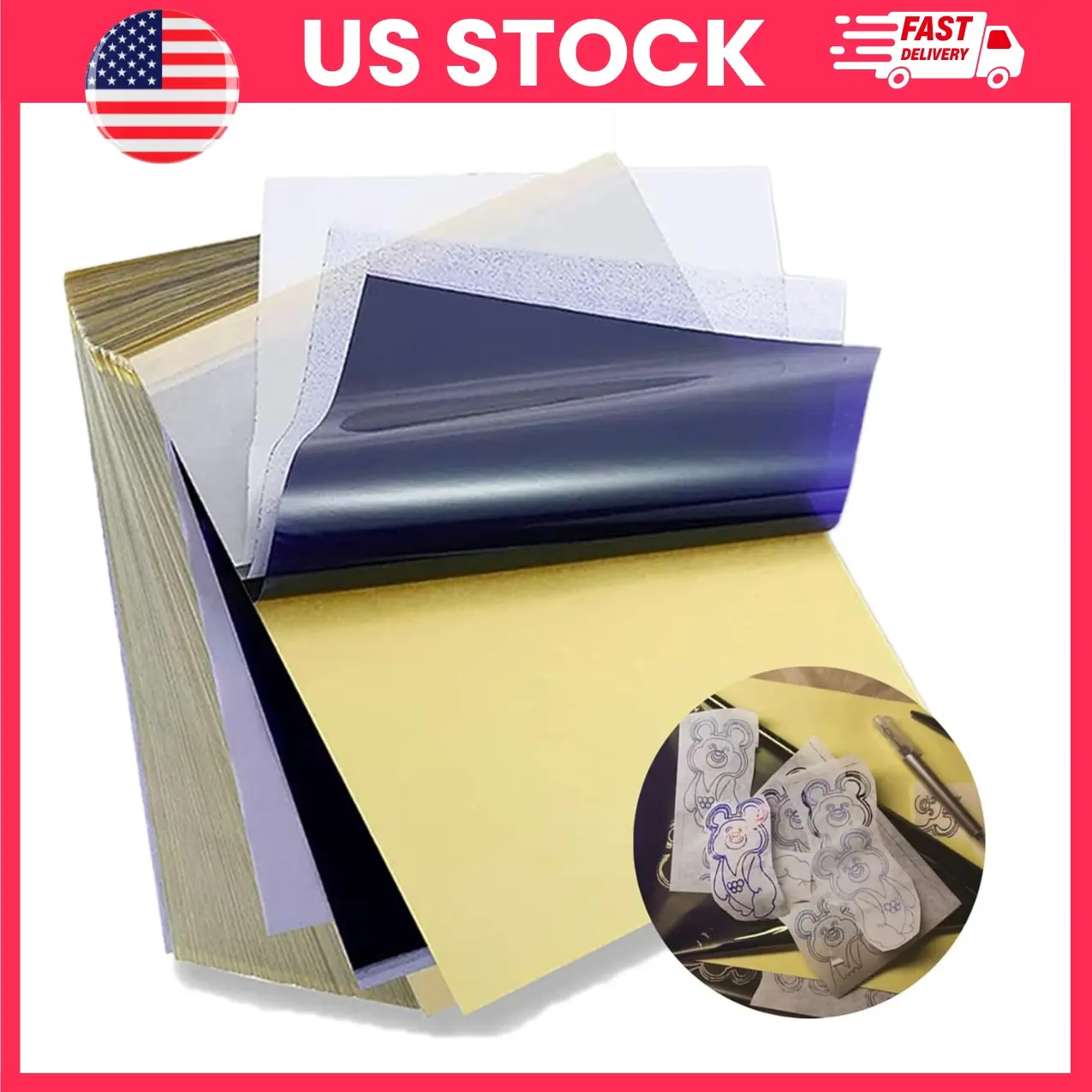 Tattoo Transfer Paper, Tattoo Stencil Paper A4 Size, Thermal Tattoo 4 Layer Transfer Sheets for Tattoo Artists, DIY Tattoo Kit Supplies, Tattoo Drawing Paper, Tattoo Accessories, Craft Supplies, Halloween Costume Makeup
