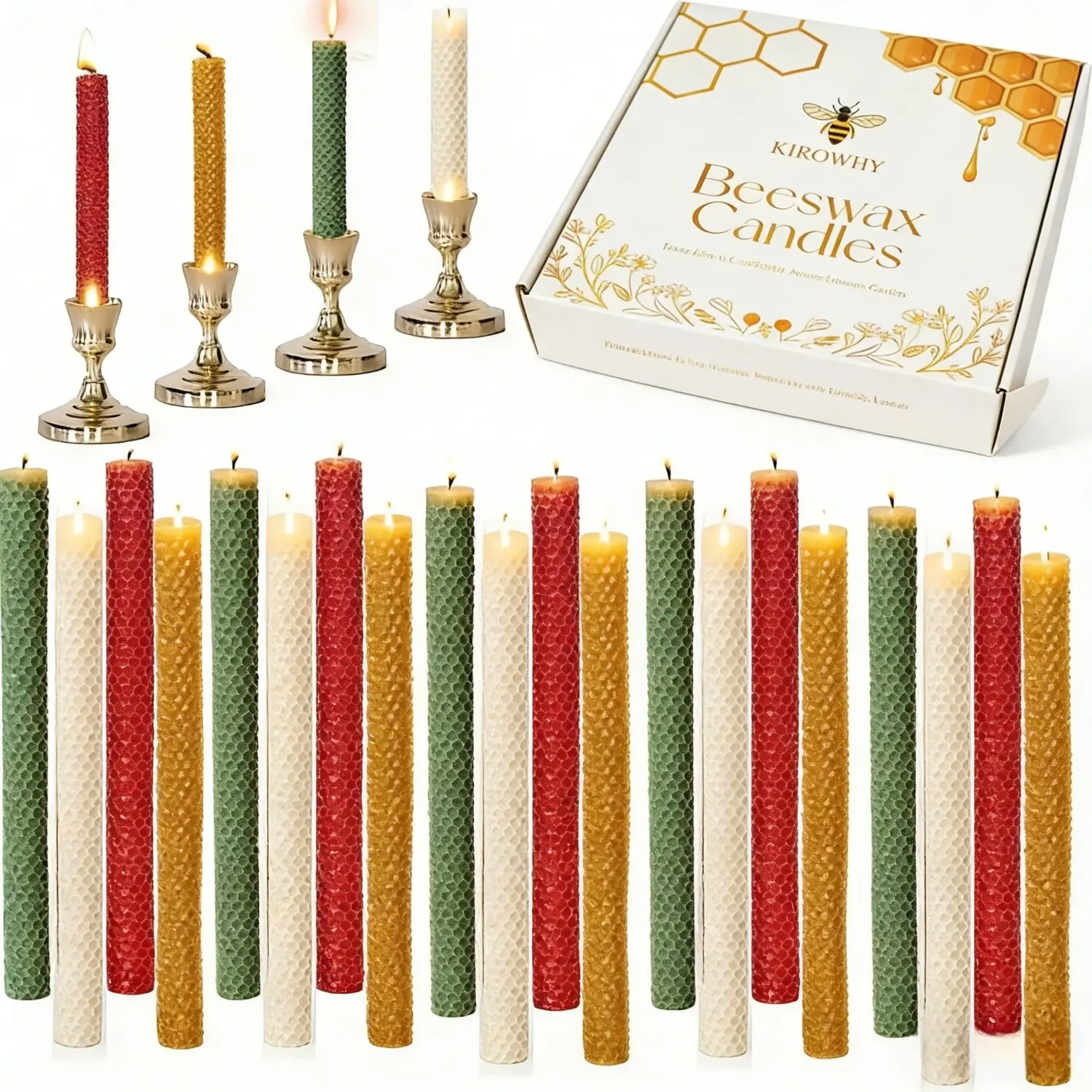 Handmade beeswax candle set, 20 slim pieces | Festival candle decoration | Birthday Candles | Cake Candles | Honeycomb texture | beeswax candle gift set with gift box | Premium, dinner | Decorating | Decorations Supplies