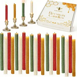 Handmade beeswax candle set, 20 slim pieces | Festival candle decoration | Birthday Candles | Honeycomb texture | beeswax candle gift set with gift box | Premium, dinner | Decorations Supplies