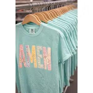 PREORDER: FAUX Patchwork Amen Graphic Tee, Chalky Mint