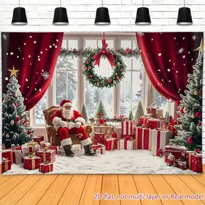 Santa Claus Tapestry Christmas Backdrop Holiday Theme Wall Hanging Photography Background for Party Decoration Living Room Bedroom Indoor Outdoor Festive Decor Polyester