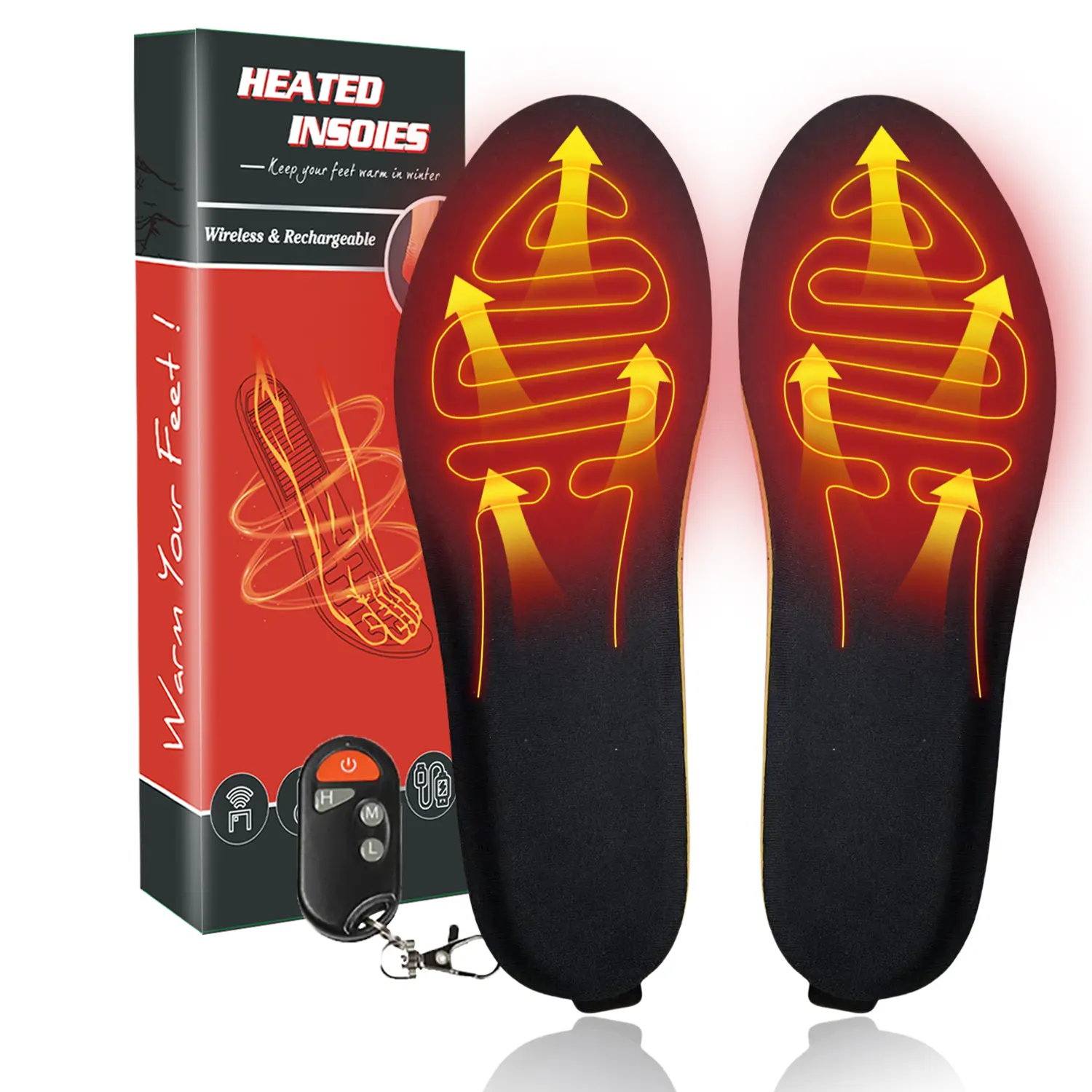 Soft Heated Cushioned Insoles for Men/Women, Cut-to-Fit for Outdoor Wear - 2000mAh USB Rechargeable with Remote Control, Cuttable Pad, Shoes