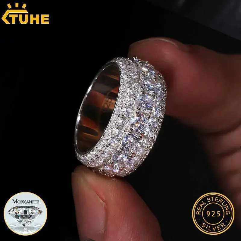 Fine Jewelry VVS1 With Certificate Moissanite Rings For Men Hip Hop Pave Setting 925 Sterling Silver Rings Hip Hop Jewelry