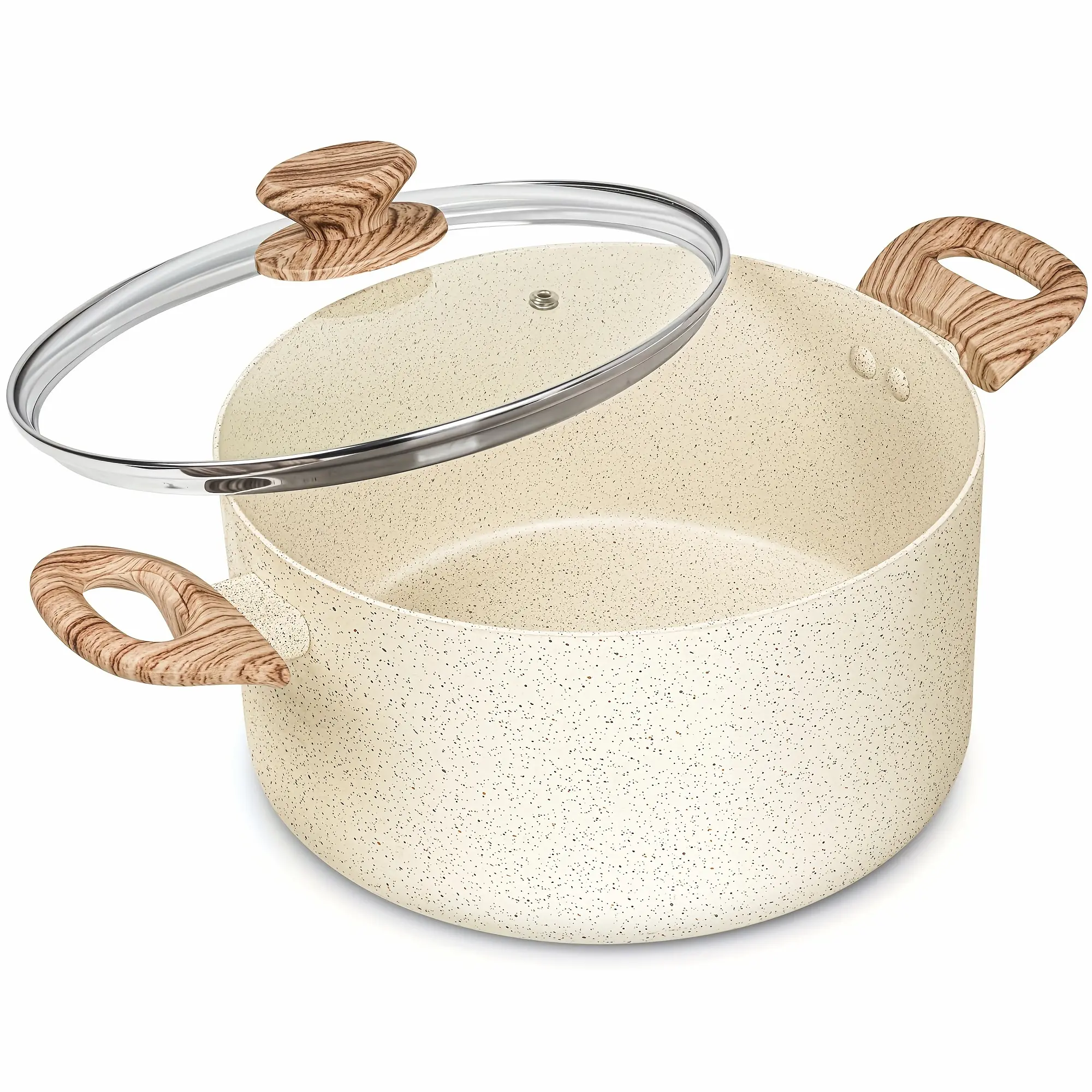 Granite Nonstick Stock Pot with Lid - Induction-Compatible Cookware with Stay-Cool Handle