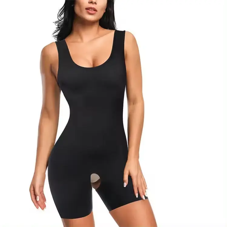 Plus Size Sleeveless Camisole Shapewear Bodysuit, Tummy Control Butt Lifting Breast Support Open Crotch Seamless Sculpting Body Shaper For Women