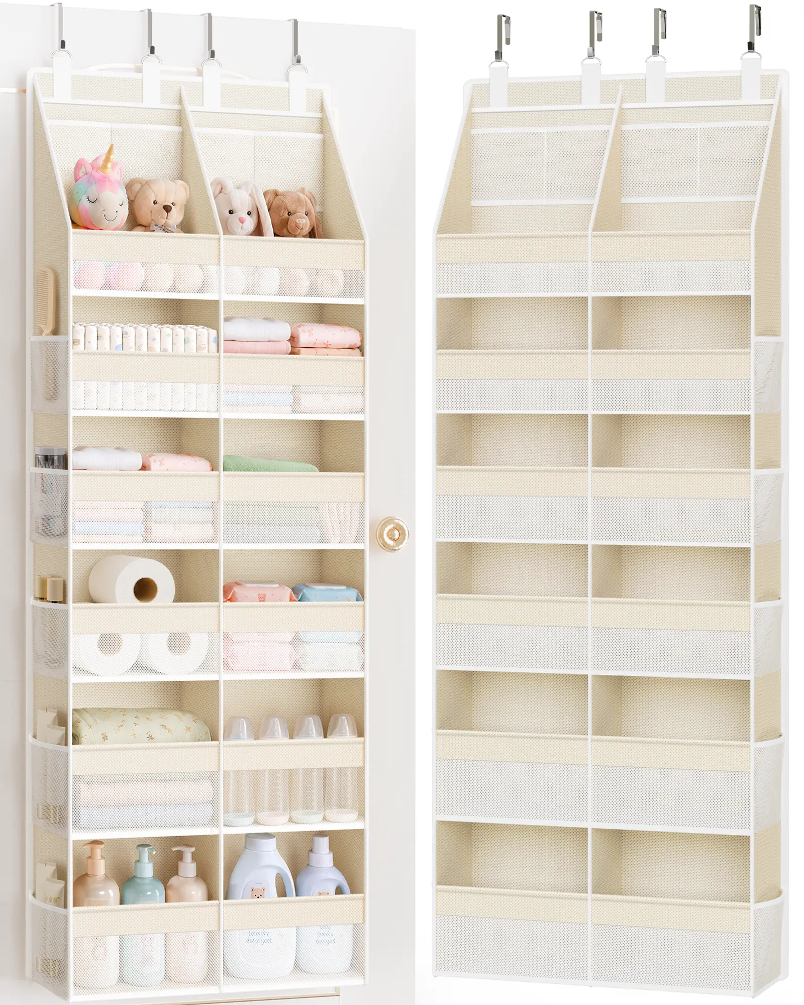 Criusia Over the Door Organizer, Extra Large 12 Compartments Hanging Door Storage with 14 Mesh Pockets, 85 lbs Capacity Organizer for Dorm, Bedroom, Bathroom, Nursery and Back to School Hangable,dorm room inspo,college dorm essentials,dorm haul