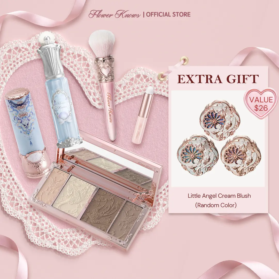 Flower Knows Velvet Glow Set, 5 Items For Beauty Set, Includes Contour, Matte Lipstick, Lip Glaze and Makeup Tools, Suitable For Cool Tone, #summerwins, #DealsForYouDays