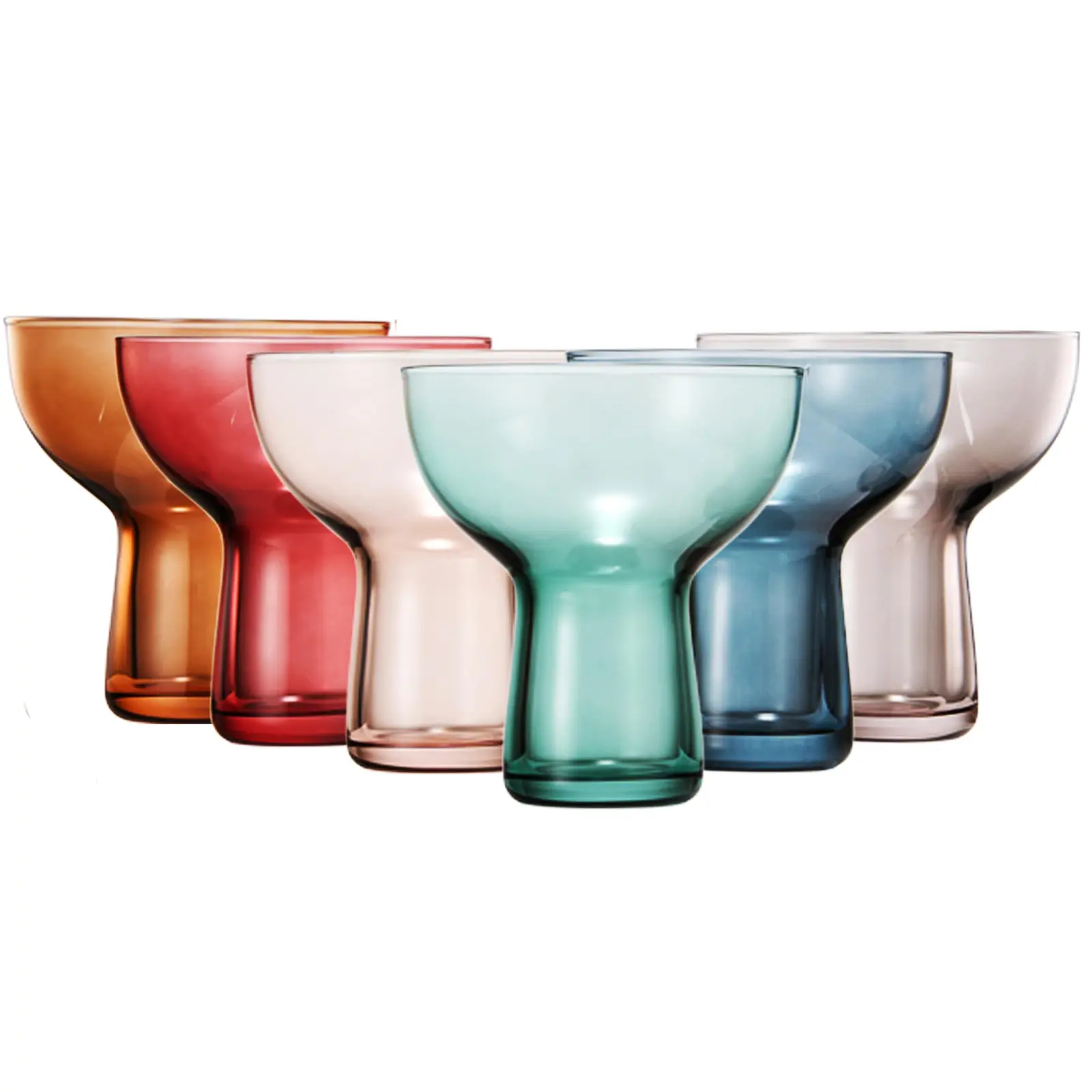 Khen Colored Vintage Art Deco Glasses - Martini, Margarita, Cocktail & Champagne Ribbed Glasses | Set of 6 | Cute Pastel Crystal Cocktails Glassware, Stemmed Glassware Gift - Margarita Coupe 10oz