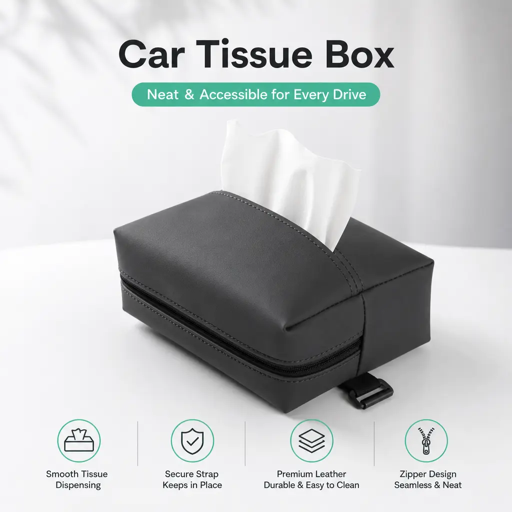 1 Piece Nappa Leather Car Tissue Holder - Multifunctional Vehicle Organizer, Car Interior Organizers with Detachable Strap for Armrest, Seat Back, Multifunctional Car Organizer