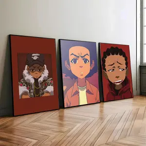 The Boondocks Poster, Gangsta Cartoon Wall Art, Huey, Riley, Grandad, Stinkmeaner & Thugnificent Print, Home Room Decor
