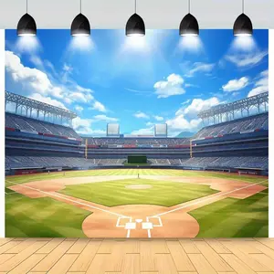 1pc Vibrant Polyester Baseball Field Party Backdrop Banner - Easy-Setup Textile Decor for Weddings, Birthdays, Indoor & Outdoor Commemorative Events, Wedding