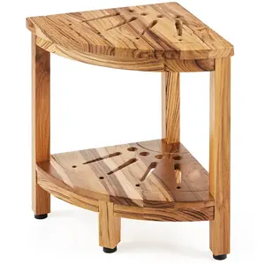 fathersdaygift VEVOR Corner Teak Shower Bench, 17 Height 12 Radius, 100 Teak Wood Corner Shower Beach, 300 LBS with Storage Shelf, Shower Stool for Inside Outside Shower, for Bathroom
