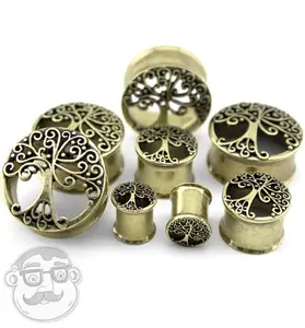 Vintage Tree of Life Gold Plated Tunnel Plugs