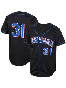 Men's Multi-Color Baseball Jersey #31, Athletic Tops, Sporty Loose-Fit Knitted Fabric, Casual Summer Training Wear, Polyester Blend, Jersey Shirt