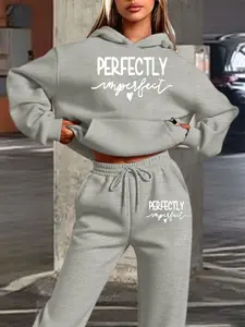 Women's Hooded Sweatshirt Set, Fall & Winter, Perfect Imperfect Art Heart Print, Casual Commuter Style, High Definition Screen Printing
