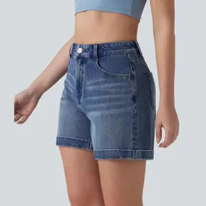 Halara Flex Mid Rise Rolled Hem Denim Casual Shorts 5'' with Pockets