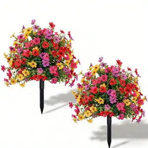 2 Bundles Artificial Violet Rose Bushes, Artificial Flower Arrangements, Decorative Flowers, Outdoor UV Resistant Waterproof Flowers, Garden Porch Patio Decor, Low Maintenance, Realistic Fake Bushes for Garden, Garden Decoration, Mother's Day Gift