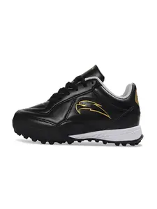PU Leather Training Shoes Wide Foot Artificial Grass Low-Top Soccer Shoes for Men with Shock-Absorbing Sole Black Leather Soccer Training Shoes with Gold Logo Anti-Slip Wear-Resistant Unisex Comfort Sports Casual Shoes Essential for Professional Training