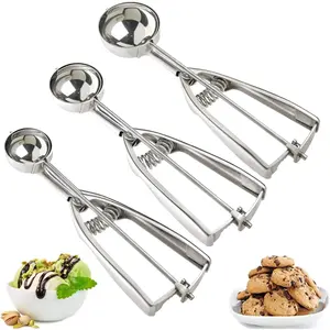 Ice Cream Scoop, 3Pcs Cookie Scoop Set, 18/8 Stainless Steel Cookie Dough Scoop, Cookie Scoops for Baking Set of 3, Ice Cream Scooper with Trigger Release, Cookie Scooper for Baking