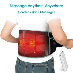 Cordless Back Massager with 3 Heating Levels & 3 Vibration Levels - Up to 58'' Waist Heating Pad for Deep Back Relief - Portable & Adjustable Elastic Strap - 30-Day Guarantee
