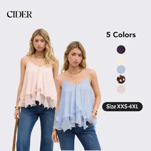 Cider Ruffle Knotted Cami Top – Flattering Layered Mesh Tank for Women, Conceals Bra Side, Soft Summer Top for Date Night & Beach