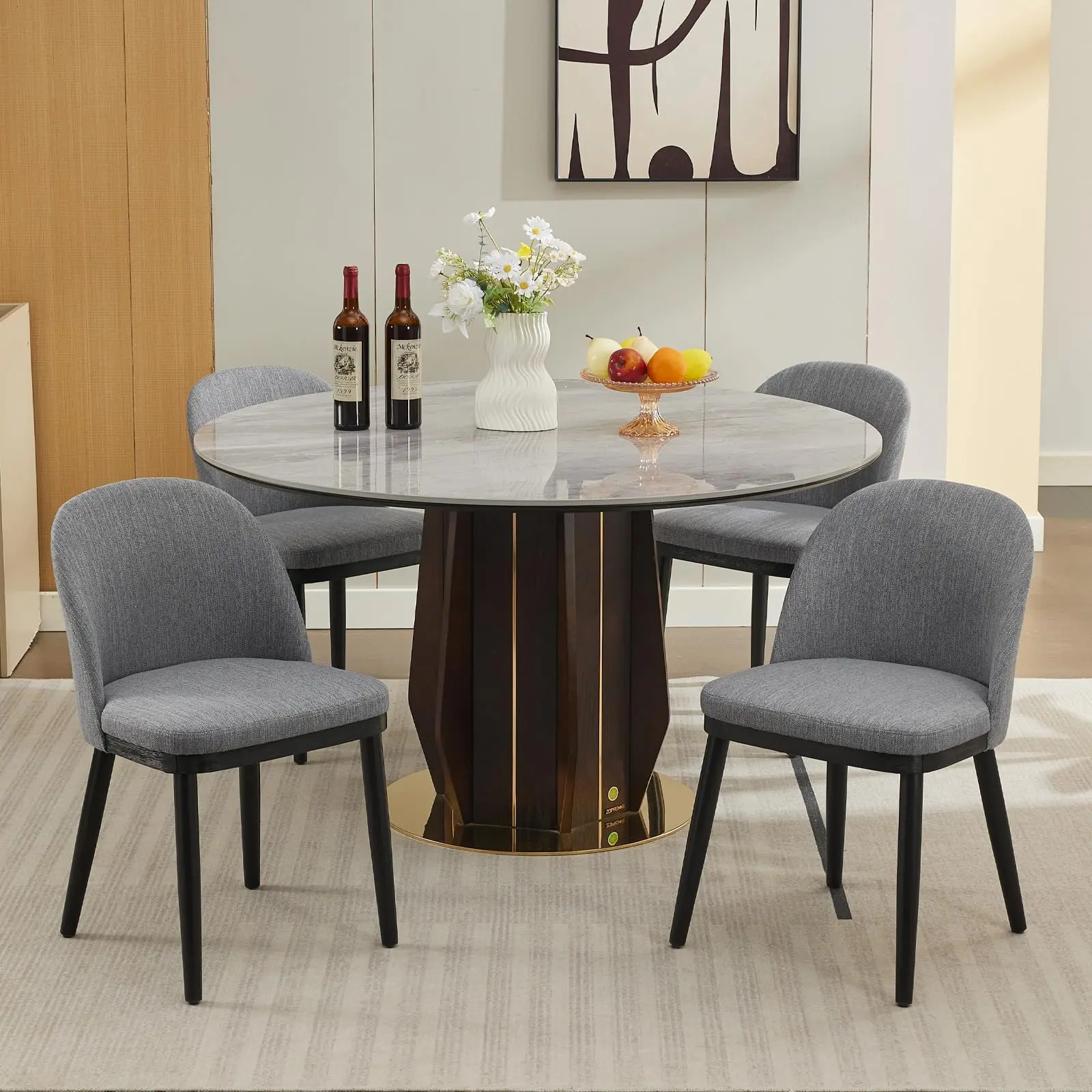 Garvee Upholstered Dining Chairs Set of 2, Modern Fabric Kitchen Side Chairs with Thick Cushions and Wood Legs, Comfy Chairs with Curved Backrest for Dining Room, Restaurant - Grey