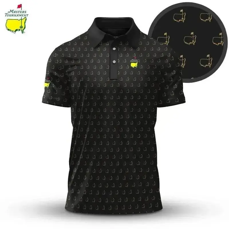 Classic Black Masters Print Polo Shirt for Men – Premium Performance Golf Polo, Tournament Inspired Style