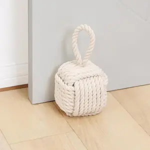 Decorative Door Stoppers for Standard Interior Doors - Cute Rope Knot Design, Weighted Doorstop for Home & School, Beige