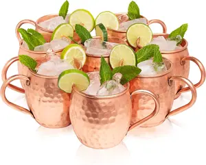 Kitchen Science Moscow Mule Copper Mugs Set of 8 (16oz) Handcrafted Design With Smooth Rounded Lip Drinkware Cocktails Thick Tumbler