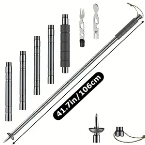 Multi-Tool Hiking Sticks, Adjustable Aluminum Multifunctional Folding Trekking Poles with Integrated Fork & Spoon for Camping, Outdoor Adventures