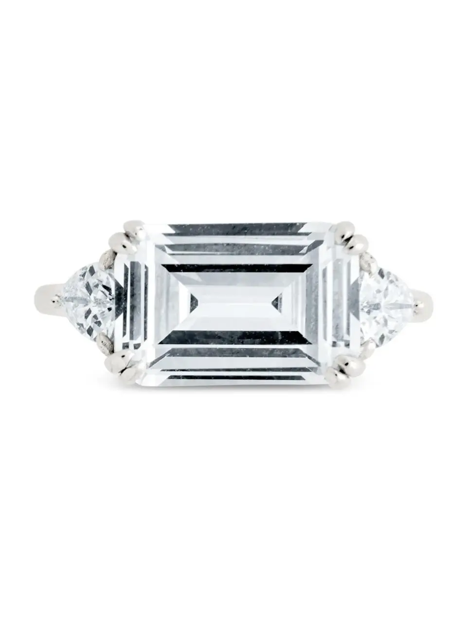 Sterling Silver Chic Emerald & Trillion Ring, Elegant Fashion Ring for Women, Chic Emerald Ring, Elegant Fashion Rings