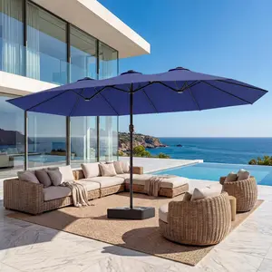 LAUSAINT HOME 13/15Ft Double-Sided Rectangle Patio Umbrella with Included Base, with solar panel,Crank Handle & Adjustable Canopy, Shade Structure Parasols for Poolside Deck, Sun Protection UV Coating Umbrella Sunshade Parasols,summerwins