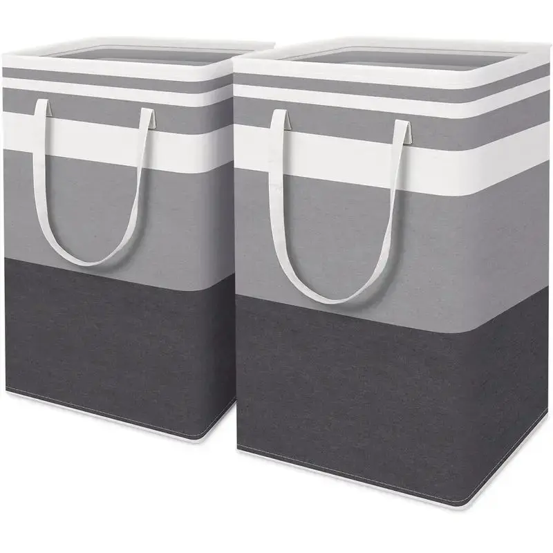 2 Pack Fabric Storage Bins with Long Handles - Collapsible, Waterproof Cube, Laundry Hamper, Portable Clothes Organizer for Bedroom Closet, College Dorm Essentials