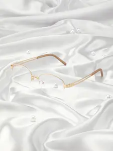 Women's Metal Oval Half Frame Hollow Leg Decorative Glasses, High Quality Eyewear, Stylish Trendy Eyewear, Distinctive Leg Design, Durable PC Lenses, Cute European Style, Fashion College Look, Perfect for Street Photography