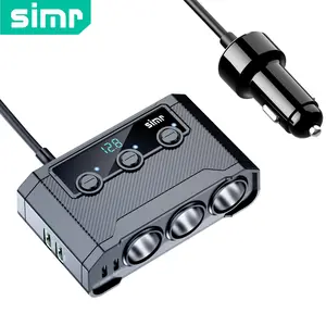 simr Plug Splitter 7 In 1 Universal Car Adapter 3 Socket Power 12V/24V Type-C PD20W QC3.0 2 USB Charging Ports (3.3ft Cable) Independent Switches LED Voltage Display DC Outlet, In Car Charger