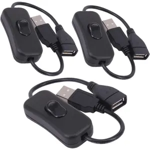 USB Cable with Switch, 3-Pack USB Male to Female Extension Cord Inline Rocker On/Off Switch for Driving Recorder, LED Desk Lamp, USB Fan, LED Strip (3 Pack Black)