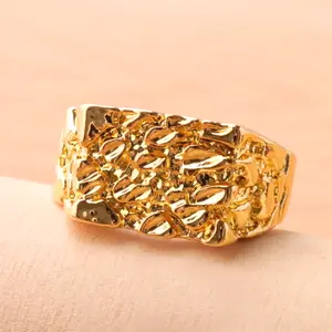 A simple gold-plated alloy ring for men, featuring a prominent engraved design, suitable as a gift for holidays and engagements.