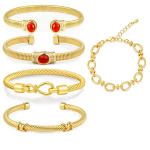 Aprilery Red Agate Gold Cuff Bracelet – Elegant Gemstone Bangle with Sparkling Accents, Timeless Statement Jewelry for Women Gift Option Hypoallergenic