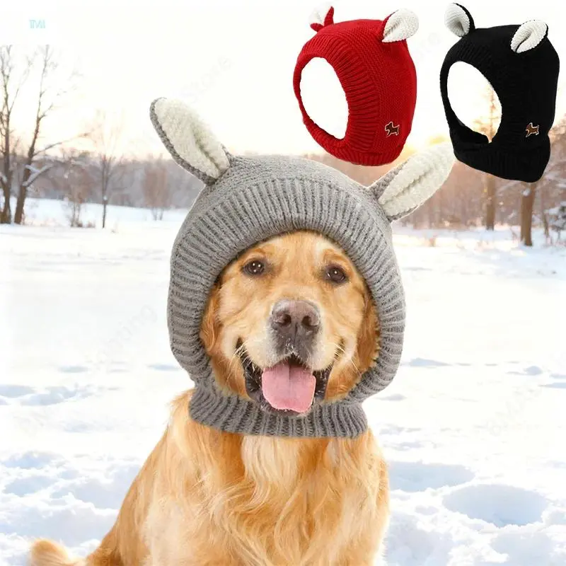 Knitted Dog Hat With Ear Muffs Windproof Warm Earmuffs Outdoor For Small Medium Puppy Comfort Winter Christmas Gift Pet Accessories