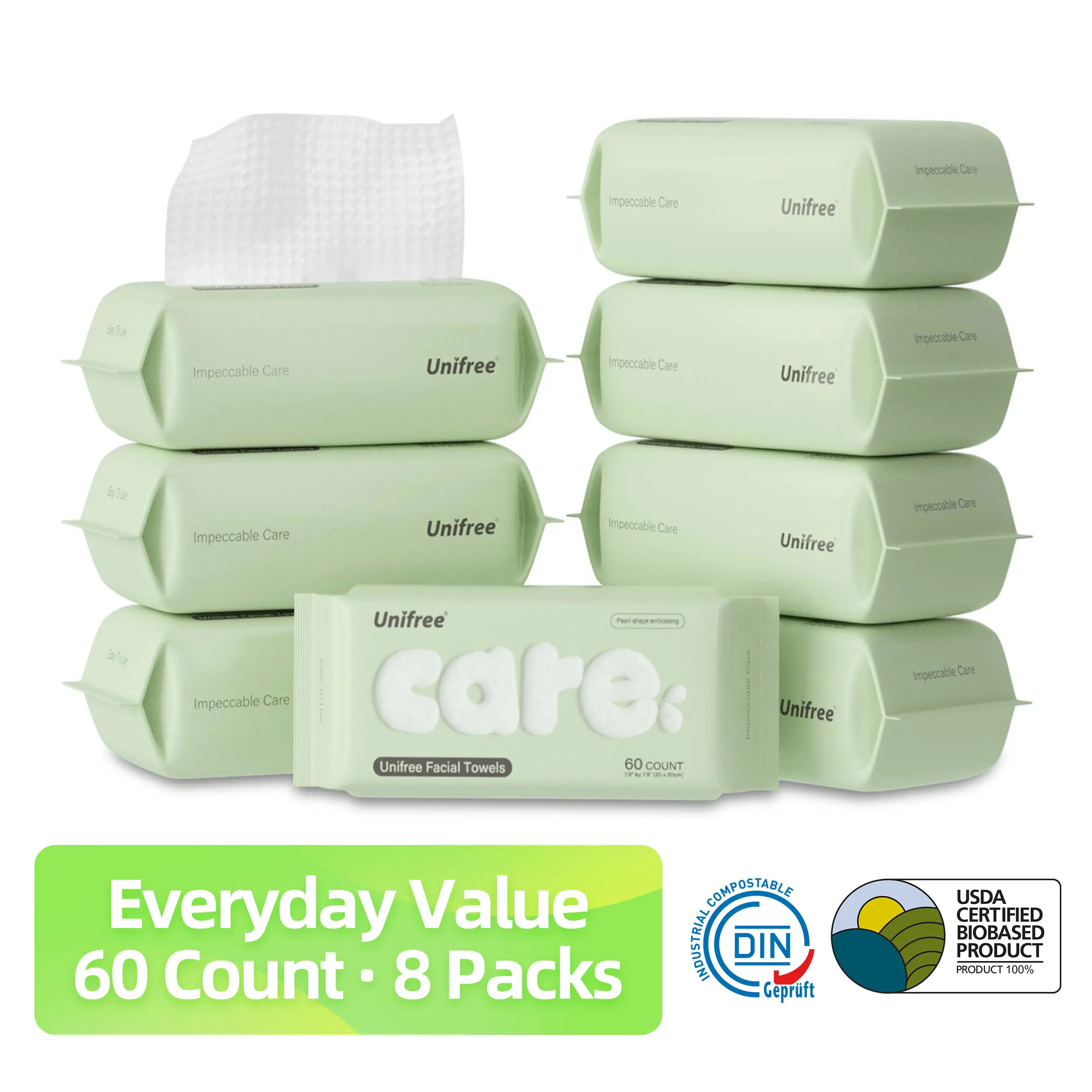 [N] Unifree Disposable Face Towels, Plant Fiber Biodegradable Single-Use Towelettes, Soft Thick Facial Tissue Packs, Bathroom Home Supplies,  Plant Based Tissue,  Soft Facial Tissues sohochic